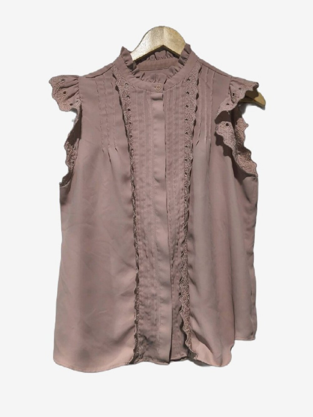 Ann Taylor Petite Dusty Pink Eyelet Lace Trim Flutter Sleeve Blouse MP
